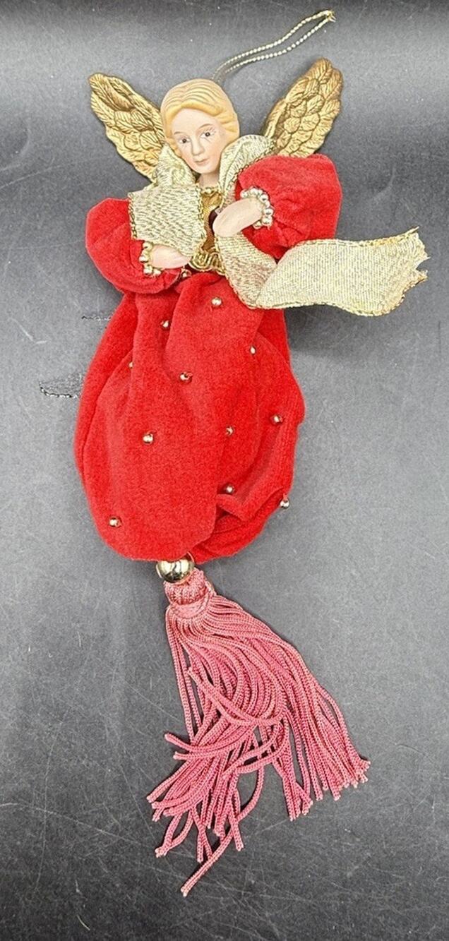 Vintage 1980s Red Victorian Style Lady Ornament W Tassel 9” -LO29